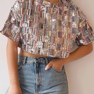 Anna Grace Multicolor Sequin Crop Top